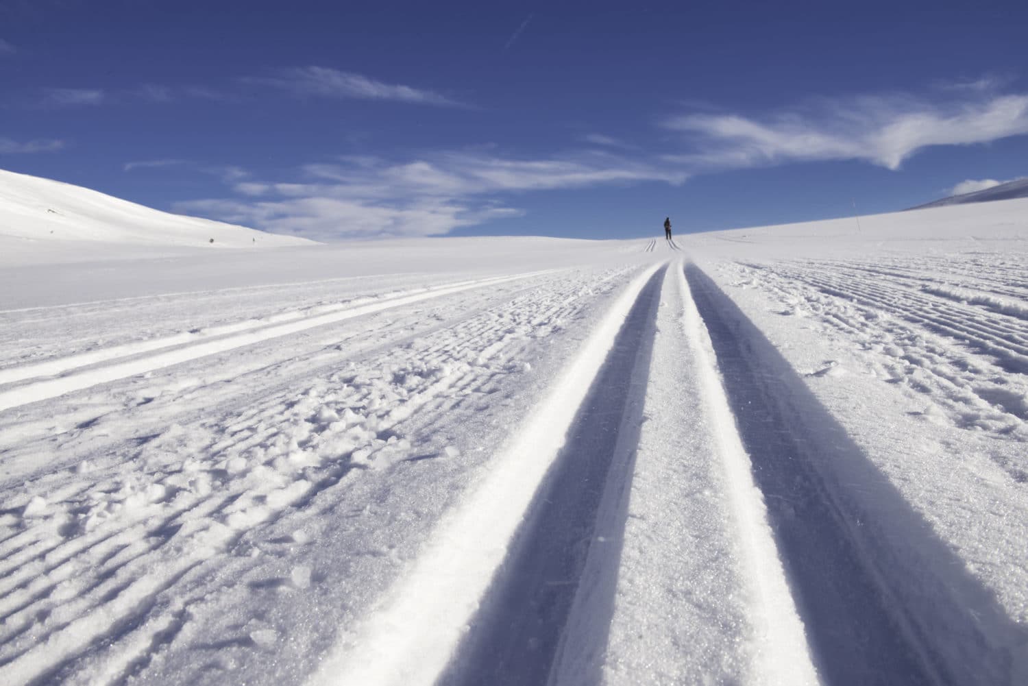 Langrennsløpere på preparerte spor ved Spidsbergseter Resort rondane